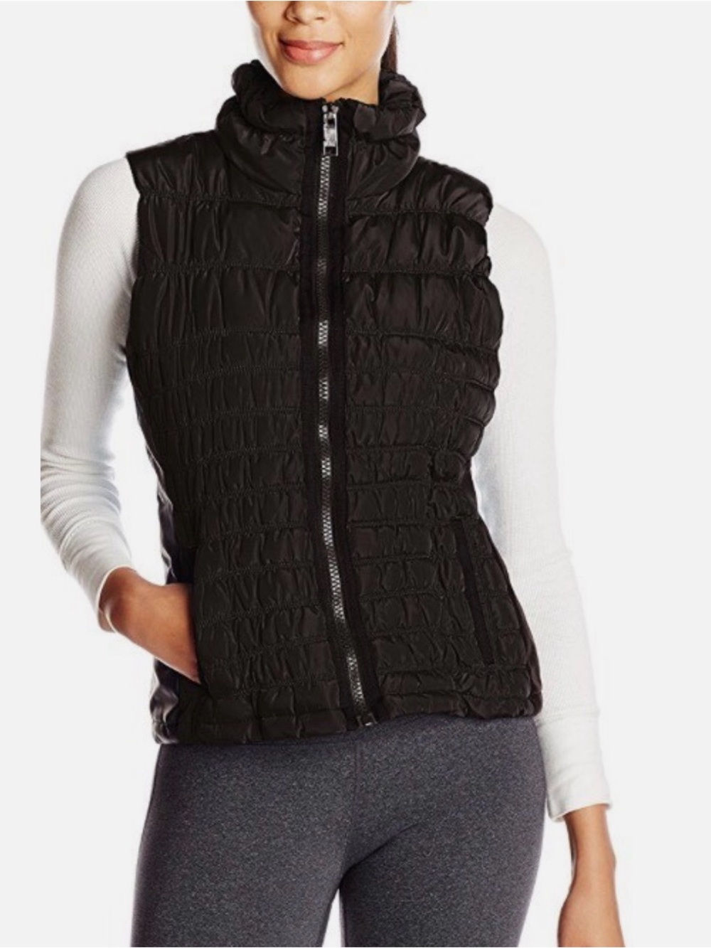 Marc New York Performance Vest Womens 2X Black Quilted Puffer Leather Trim Gorp